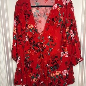 Torrid Red Floral Blouse